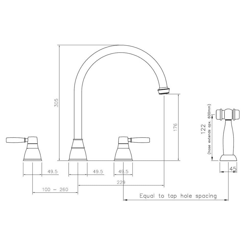 Abode Brompton 3 Part Mixer Tap with Handspray