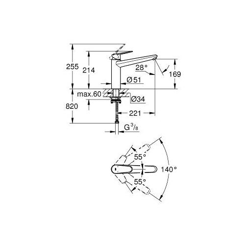 Grohe Eurodisc Cosmopolitan 1/2 Inch Medium Spout Single Lever Sink Mixer