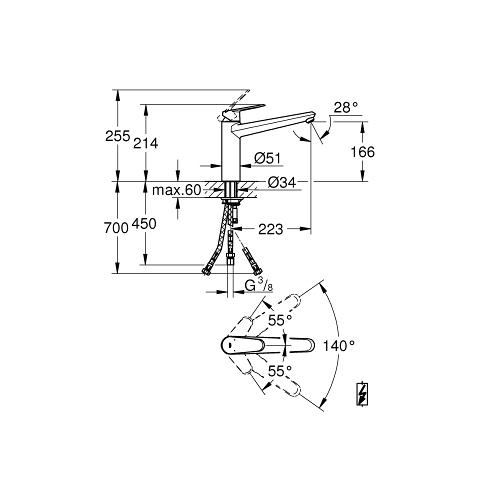 Grohe Eurodisc Cosmopolitan 1/2 Inch Single Lever Medium Spout Sink Mixer