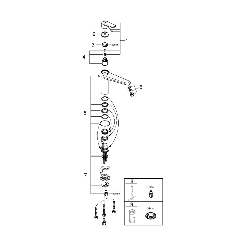 Grohe Eurodisc Cosmopolitan 1/2 Inch Single Lever Medium Spout Sink Mixer