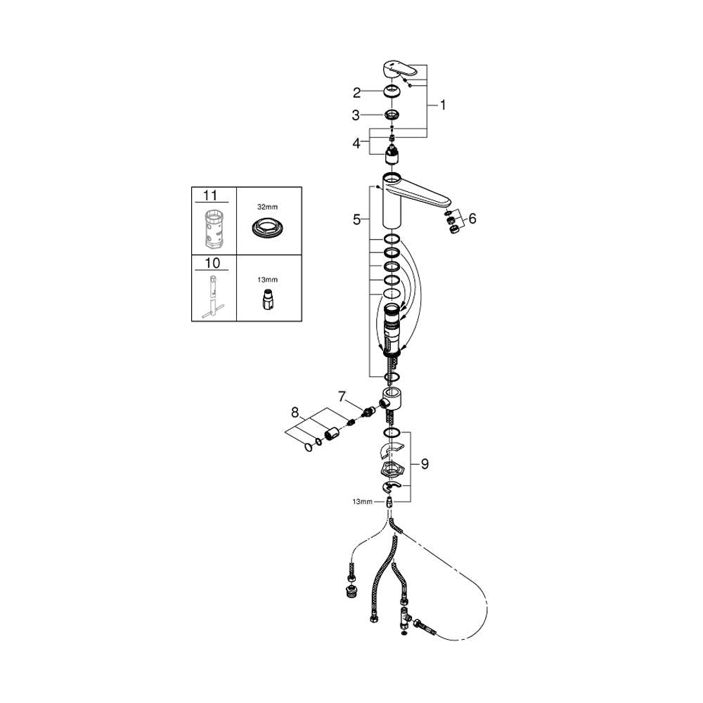 Grohe Eurodisc Cosmopolitan 1/2 Inch Single Lever Sink Mixer with Integrated Stop Valve