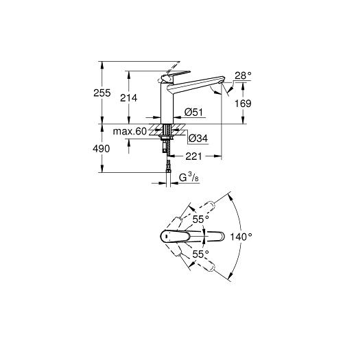 Grohe Eurodisc Cosmopolitan 1/2 Inch Single Lever Sink Mixer with Medium Spout