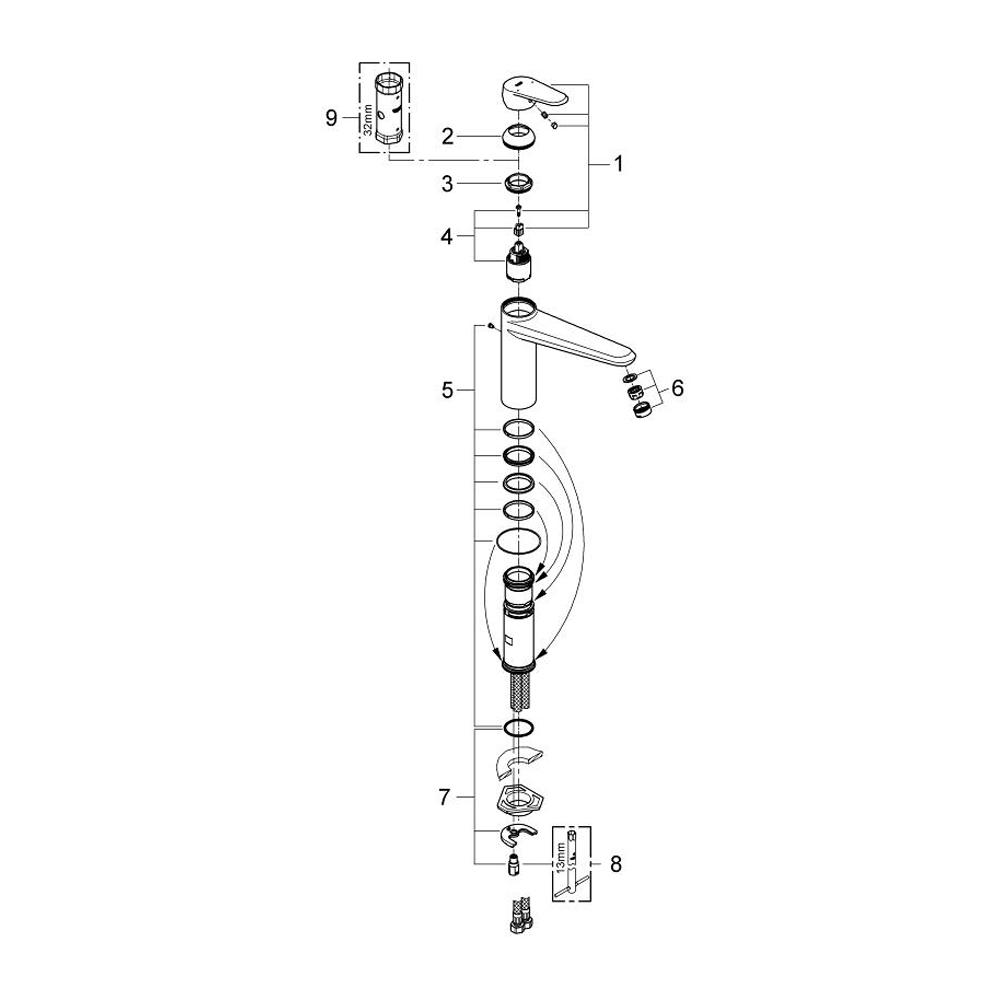 Grohe Eurodisc Cosmopolitan 1/2 Inch Single Lever Sink Mixer with Medium Spout