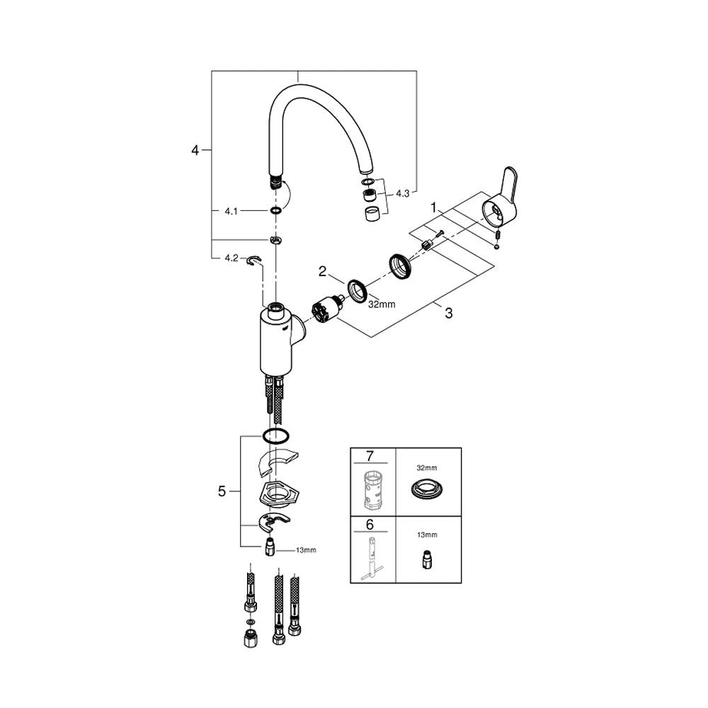 Grohe Eurostyle Cosmopolitan 1/2 Inch Single Lever Chrome Sink Mixer with High Spout