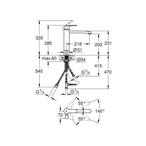Grohe Eurostyle Cosmopolitan 1/2 Inch Single Lever Sink Mixer with Integrated Stop Valve