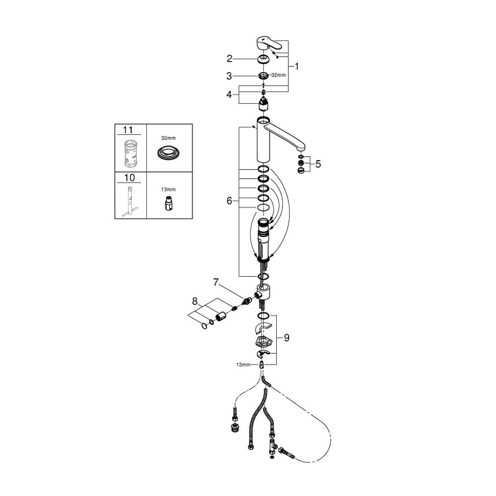 Grohe Eurostyle Cosmopolitan 1/2 Inch Single Lever Sink Mixer with Integrated Stop Valve