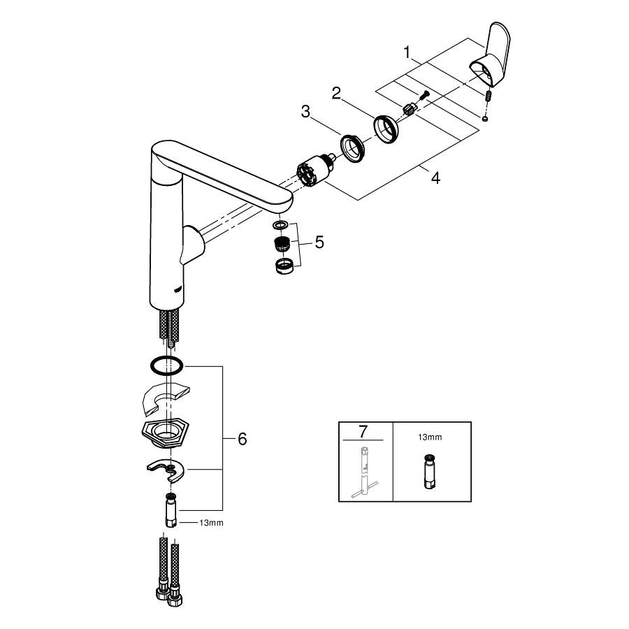 Grohe K7 1/2 Inch Single Lever Sink Mixer with High Spout